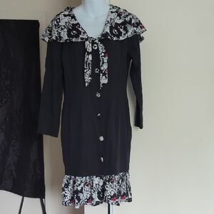 🖤🤍 Vintage Black And White Large Collar Drop Waist Button Up Dress